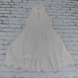 Free People Dress Womens 4 Ivory White Verushka Halter Neck Sleeveless Lace Mini